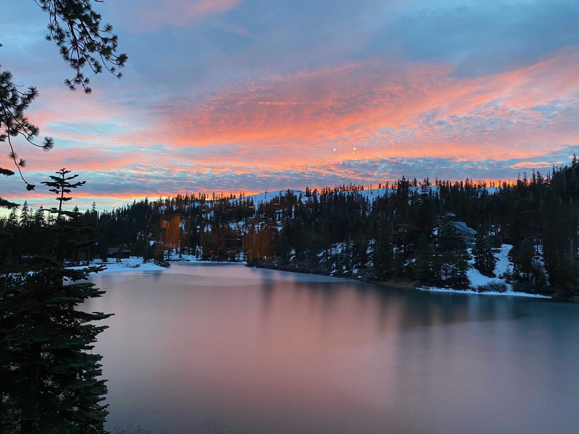 Colorful sunset reflected across Bear Lake